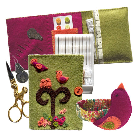 stylish knitting needle roll & the magic garden book, sewing kit